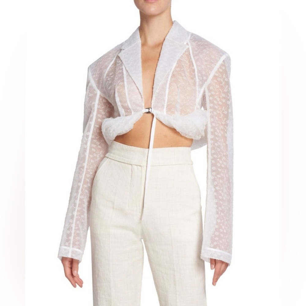 Jacquemus Dentelle Cropped Lace Blouse White FR 40 NWT! $1,345